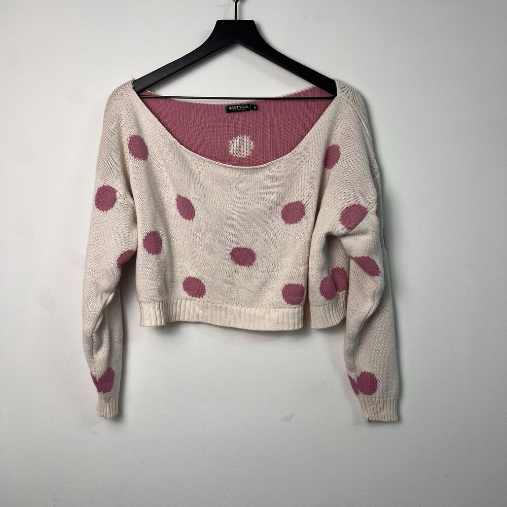 Nasty Gal Cream With Pink Polka Dots Sweater Only Size Medium